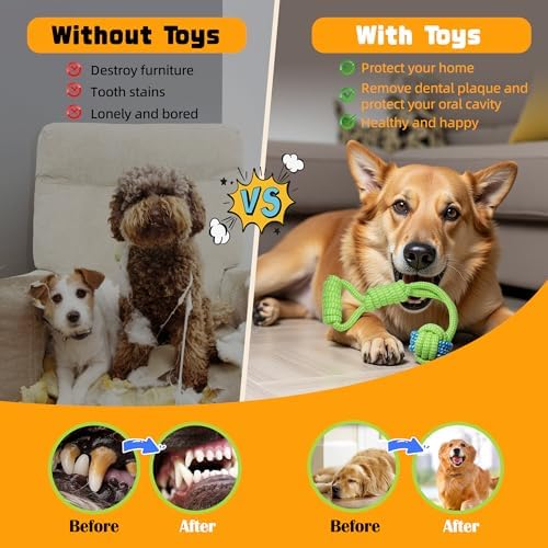 7 Pack Dog Rope Toys, Interactive Tough Chew Toys for Small and Medium Dogs, Clean Teeth and Relieve Boredom, Tug of War, Aggressive Chewers, Cotton Rope Knot Puppy Dental Toy