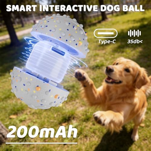 Interactive Dog Balls, Durable Motion Activated Automatic Rolling Ball for Aggressive Chewers, Indestructible Dog Toy Ball for Training Dog Catch and Fetch, Large Medium Small Dog (3in, White)
