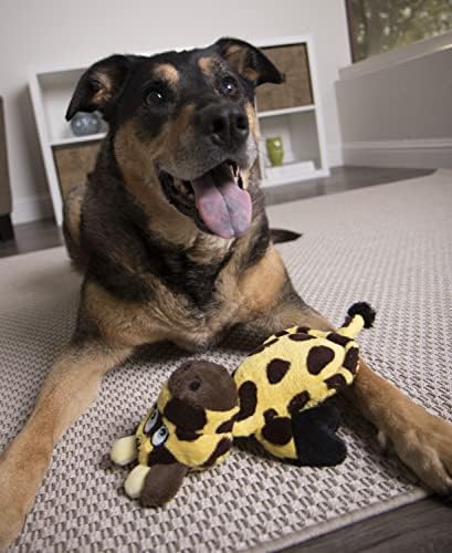 goDog Flattie Giraffe Silent Squeak Plush Dog Toy w/ Chew Guard Technology - Yellow/Brown, Large