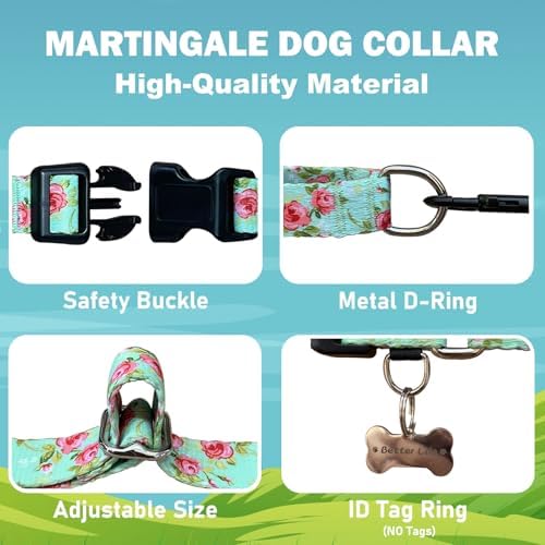 Martingale Collar for Dogs with Buckle No Pull, Green Floral, L