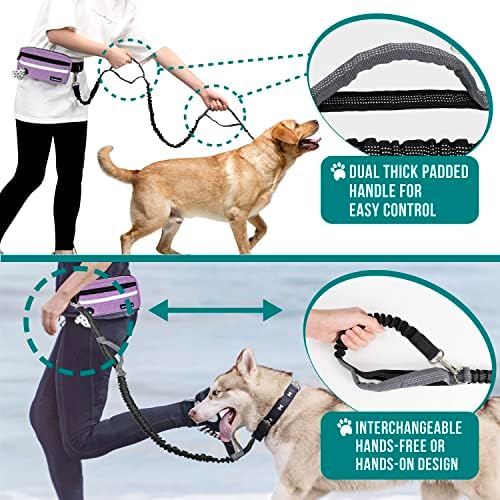 PetAmi Hands Free Dog Leash Waist Belt Bag Fanny Pack, Single, Purple