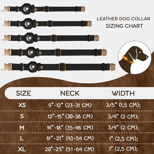 AirTag Dog Collar - Genuine Leather Dog Collar with Apple AirTag Holder and Metal Buckle - Smart GPS Tracking Pet Collars (Black, L, 17"-21" Neck Fit)