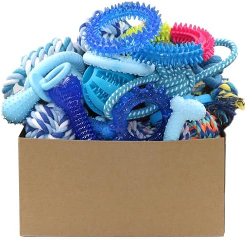 Beiker 20 Pack Puppy Chew Toys, Dog Teething Toys for Puppies Small Dogs | Blue Puppy Teething Rings and Ropes, Rubber Toy Bundle for Puppy Busy, Cute Interactive Pet Balls Bulk for Small Breed