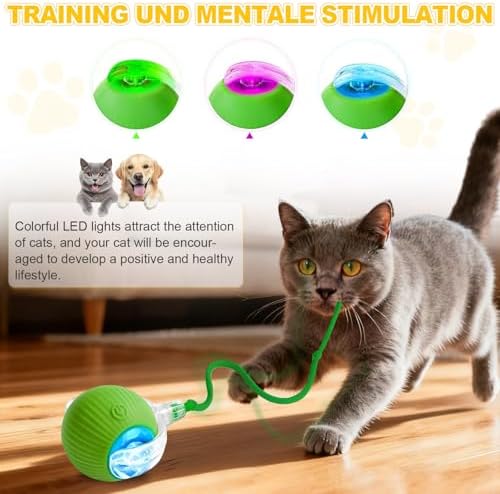 Interactive Cat Toys Ball for Indoor Cats＆Dogs,Automatic Cat Toy 360° Auto-Rotation Smart Obstacle Avoidance,Includes 4 Cat Spiral Spring,Cat Enrichment Toys for Indoor Cats (Green1)