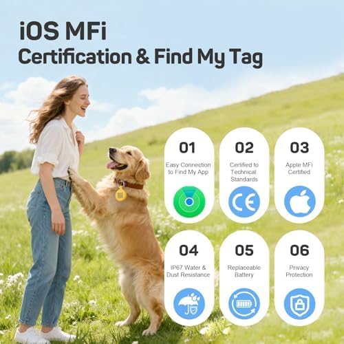 Plike Find Tag with QR Pet ID, Works with Apple Find My (iOS Only), Silicone Bluetooth Collar Tracker for Cats & Small Dogs, IP67 Waterproof, No Monthly Fee