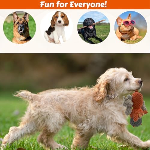 Large Dog Toy - Orange Cow Squeaky Dog Toys for Large Dogs, Med and Small Dogs. Durable with Pineapple Plush Fabric, Rope Legs, Hidden Seams, Reinforced Stress Points, Embroidered Eyes