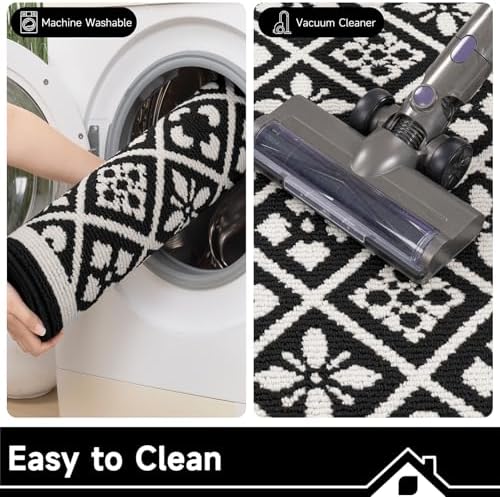 Ileading Indoor Door Mat, Absorbent Muddy Mats for Dogs, Low-Profile Entrance Welcome Mat with Non-Slip Rubber Backing, Washable Runner Carpet for Hallway,Entryway,Kitchen (Black 32x48in)