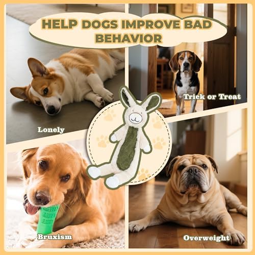 Squeaky Dog Toys for Small & Medium Breeds, Soft No Stuffing Interactive Puppy Teething Chewing Toy with Crinkle Paper, Best Birthday, Christmas, Halloween, Easter Gift, Flat Rabbit