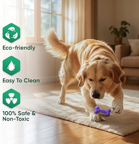 Natural Rubber Dog Toys for Small Dogs & Puppies - Durable Dental Dog Bone Toy for Indoor & Outdoor Play - Interactive Tough Teething Toy for Boredom Relief - For 25 lbs Small Dogs (Purple)