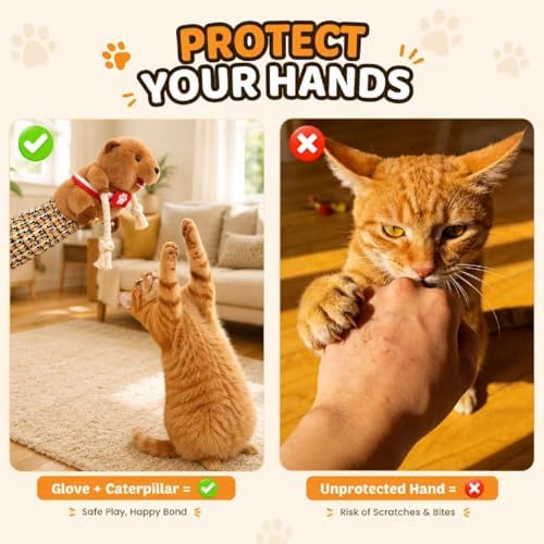 Cat Wrestling Glove Puppet - Interactive Bite Resistant Cat Toy with Arm Sleeve for Scratch Protection, Catnip Caterpillar & Bells | Fun Cat Hand Puppet Gift for Cat Lovers
