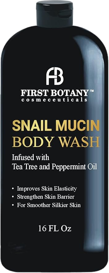 First Botany All Natural Body Wash - Fights Body Odor, Athlete’s Foot, Jock Itch, Nail Issues, Dandruff, Acne, Eczema, Shower Gel for Women & Men, Skin Cleanser -16 fl oz (Tea Tree Snail Mucin)