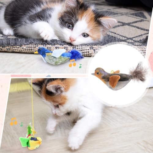 3Pcs Flying Bird Cat Toys, Interactive Chirping Bird Cats Feather Toys