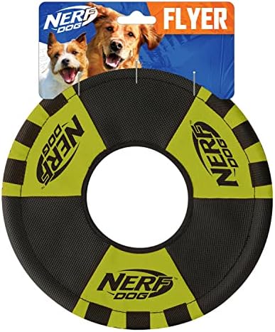 Nerf Dog Trackshot Toss and Tug Ring Dog Toy, Lightweight, Durable and Water Resistant, 9 Inches, For Medium/Large Breeds, Single Unit, Green/Black