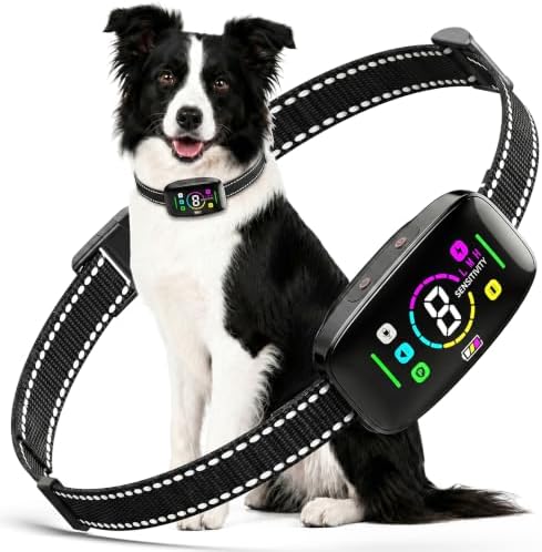 Smart Dog Bark Collar, Anti Barking Collar with 4 Training Modes, 8 Adjustable Sensitivity, Rechargeable IP67 Waterproof for Medium and Large Dogs (11-150 lbs)
