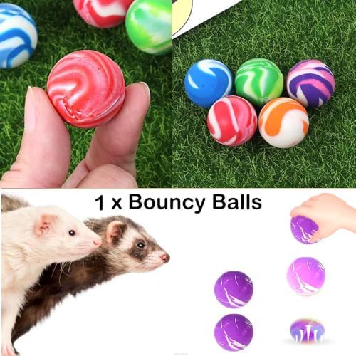12 pcs Ferret Squeaky Toys Balls Squeaker Toys Teething Chewing Toy Colorful Bouncy Rubber Bell Balls Mylar Crinkle Interactive Sound Exercise Scratch Chew Toy for Ferrets Pet Cat Dog
