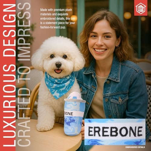 Erebone – Luxurious Parody Plush Dog Toy with Squeaker, Premium Fabric, Embroidered Details, Designer-Inspired Chew Toy, Fun Gift for Small to Medium Dogs & Dog Lovers