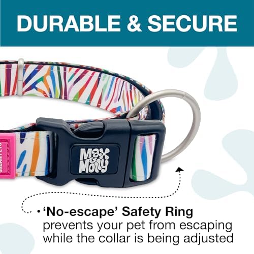 Max & Molly Urban Pets Smart ID Dog Collar - Soft Neoprene, Waterproof, Machine Washable, Power Buckle, Gotcha! QR Tag & Custom App Profile, Magic Zebra XS