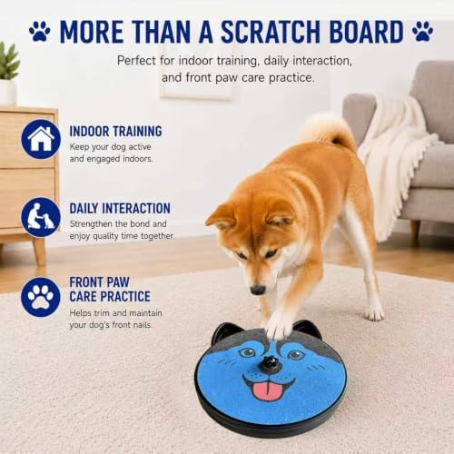 Dog Nail Scratch Board with Treat Boxs, RotatingTreat-Dispensing Paw Scratcherwith Replaceable Sandpaper & 4Nano Anti-Slip Tabs for SmallBreeds, Easy-Clean PET Material