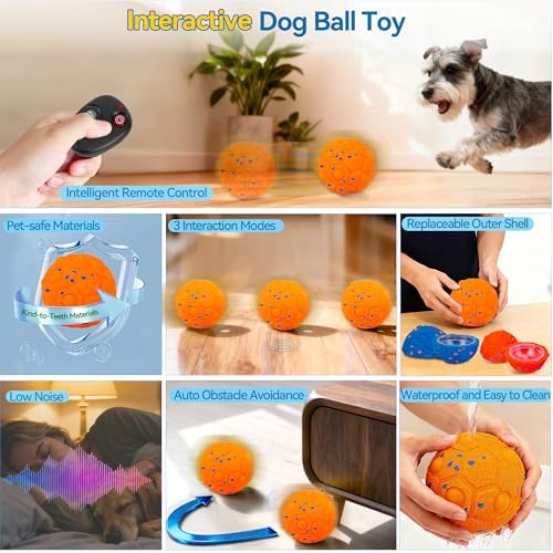 Newget Interactive Dog Toy Ball, Remote Control with 3 Play Modes Orange