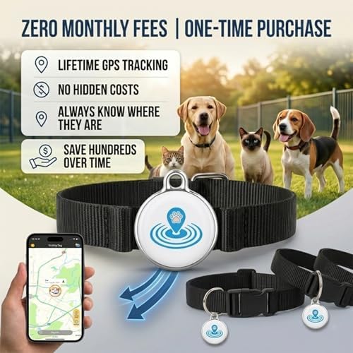 Dog Tracker, Cat Tracker Collar, Smart Pet Tracker for Collar,No Monthly Fee GPS Pet Locator, Waterproof Dog Collar Tracker for iOS Android