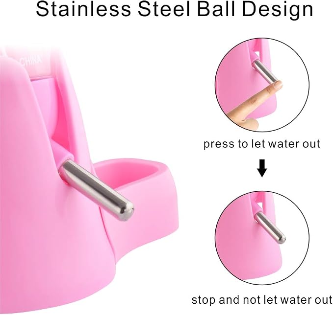 Guardians Hamster Water Bottle, Little Pet Automatic Drinking Bottle with Food Container Base Hut Hanging Water Feeding Bottles Auto Dispenser for Small Animals (125ml,Pink)