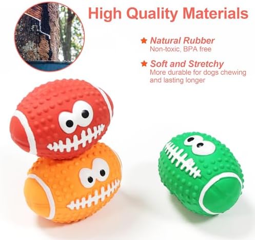 Squeaky Football Dog Toys, 3.6 inch Interactive Rubber Dog Training Balls, Squeaky Rugby Balls Chew Toys for Medium/Large Dogs