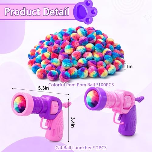 Mity rain 51PCS Cat Ball Launchers & Pom Pom Balls Interactive Cat Toy Set