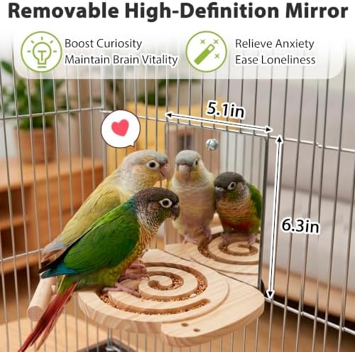 Bird Foraging Toys with Perch & Mirror, Easy for Novice/Older Birds