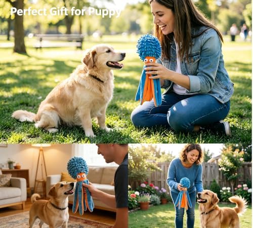 2-Pack Dog Squeak Toys,Plush Puppy Octopus Dog Toys for Small Medium Breed