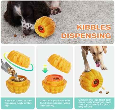 Pumpkin-Shaped Interactive Dog Toy for Aggressive Chewers | Multifunctional Food Dispenser, Frozen Lick Toy, Safe Nylon & Coffee Wood Fiber, Easy to Clean, Relieves Anxiety