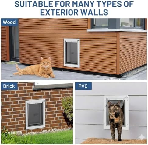 Pet Door for Wall - Steel Frame, Telescoping Tunnel & Double Silicone Flaps Dog Door, Cat Doors with Secure Lock (Cat Up to 10 lbs) - Small