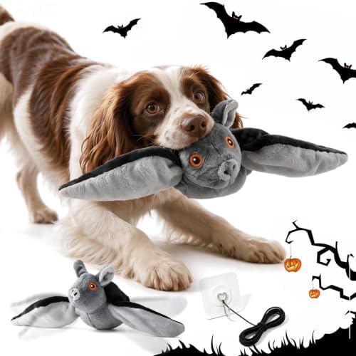 Flying Bat Dog Toy, Flapping Bat Dog Toy with Chirping Sounds, Interactive Rechargeable Flap Bat Toy for Dogs Cats, Hanging & Wand Play, 1PC