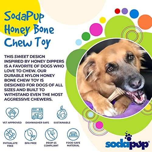 SodaPup Honey Bone – Durable Dog Chew Toy Made in USA from Non-Toxic, Pet Safe, Food Safe Nylon Material for Mental Stimulation, Clean Teeth, Fresh Breath, Problem Chewing, Calming Nerves, & More