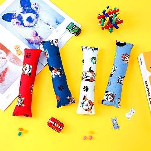 Skylety 4 Pieces Cat Kicker Toys 10 Inch Catnip Cat Toys Interactive Kitten Kick Sticks for with Cute Patterns and Catnip for Bored Indoor Pet