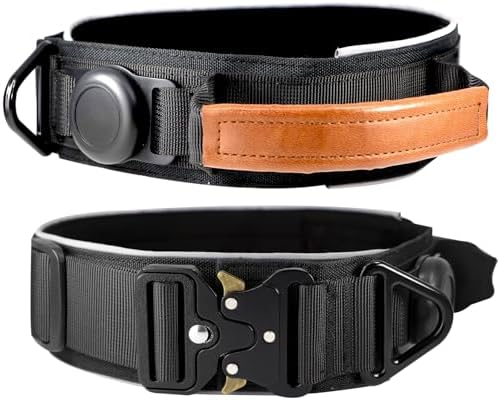 2" Tactical Dog Collar with Airtag Holder & Handle for Medium Dogs (Black)