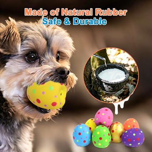 Squeaky Dog Toys 8 Pack, 2.4" Soft Latex Interactive Bouncing Puppy Chew Toys, Interactive Egg Shape Dog Toys Balls for Small Medium Breed