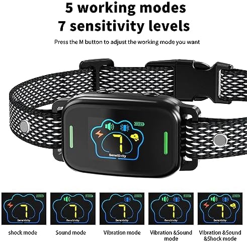 Dog Bark Colla，Rechargeable Anti Barking Training Collar for Large Medium Small Dogs，7 Sensitivity and 9 Intensity Levels Shock Mode，Smart Bark Training Collar with Beep Vibration Shock