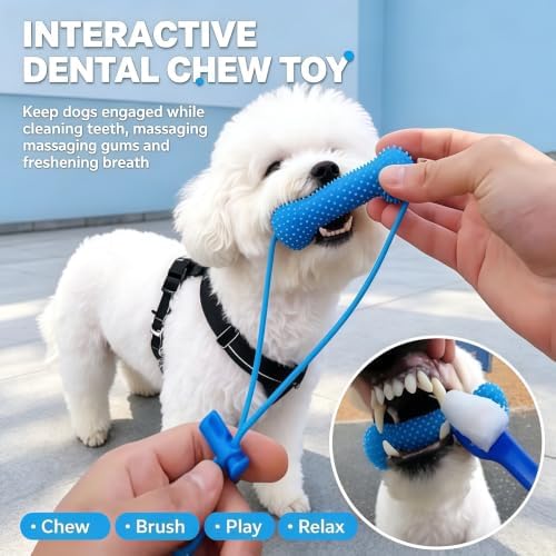 Tug Rope Dog Dental Chew Toy, Food Grade Silicone Spiky Bone Teeth Cleaning
