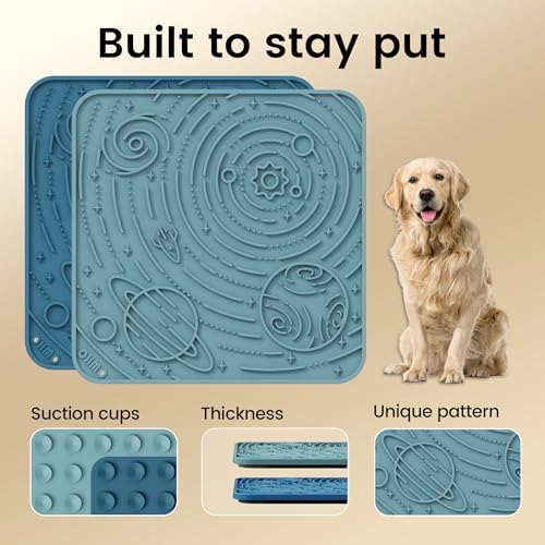 OHMO Large Lick Mat for Dogs&Cats, Space Pattern, 2pcs, Dark&Light Blue