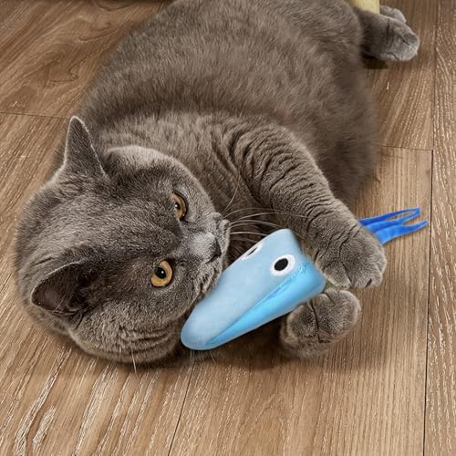 Andiker Cat Toy with Catnip, Squid Shaped Cat Chew Toy with Long Tentacle and Crinkle Paper Interactive Kitten Toy for Kittens & Adult Cats (Blue)