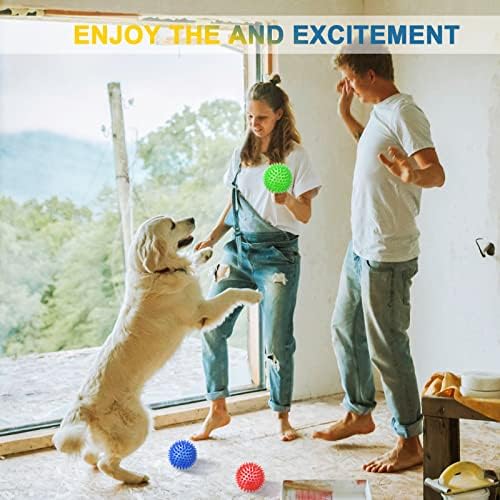 Beieverluck 12 Pack 3.5 Inch Squeaky Dog Toy Balls Spikey Dog Balls Large Dog Chew Toys for Medium Large and Small Dogs for Aggressive Chewers,4 Colors