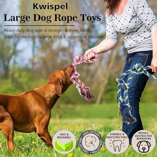 Rope Toy for Dogs，Large Dog Rope Toys for Aggressive Chewers, Heavy Duty Dog Toys for Large Medium Breed, Indestructible Tough Chew Toys Tug of War Dog Toy Cotton Rope for Teeth Cleaning