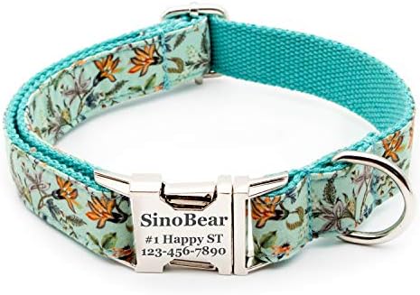 Custom Dog Collar Laser Engraved Name Plate Sizes Adjustable (Narcissus)
