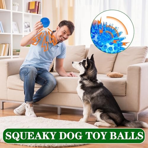 9 Pack Squeaky Dog Balls 3.5″Dog Toys Balls for Medium Large Dogs Pet Puppy Chew Toys for Teething No Odor Durable Spiky Balls for Teeth Cleaning and Training for Medium Dogs (Medium)