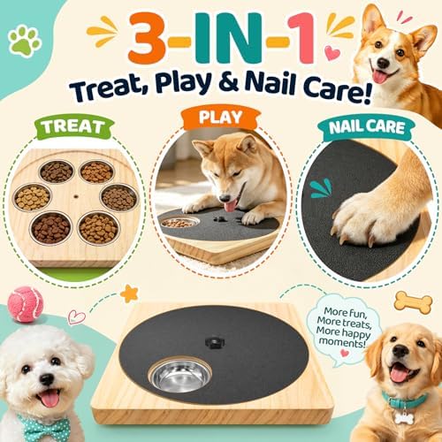 Dog Nail Scratch Board with Treat Box, 3-in-1 Wooden Pet Scratch Board for Nails, Adjustable Resistance Dog Nail File Toy for Stress-Free Grooming, Slow Feeder Puzzle Toy for Dogs