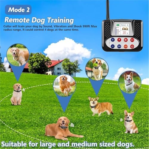 Wireless Dog Fence, 2024 Electric Dog Fence Remote Training Collar, Waterproof Rechargeable, Vibrate/Shock Dog Boundary Containment System, Adjustable Range, Safe Effective, for All Dogs,for2dogs