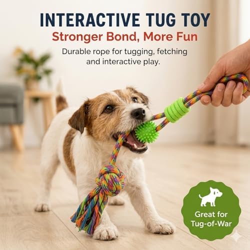 Dog Toys for Small Dogs, 5 Pack Puppy Toys with Squeaky Baseball Toy, Plush Cigar Toy, Rope Tug Toy & Poop Bag Rolls, Interactive Puppy Chew Toys for Teething Puppies, Small Breed Dogs(White)