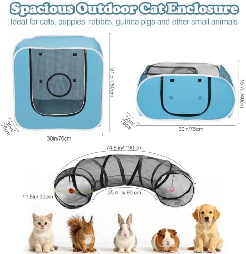 Cat Playpen, 3-in-1 Pop-up Outdoor Cat Enclosure, Blue
