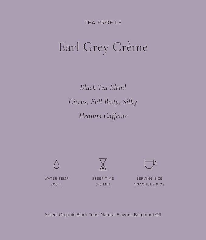 Art of Tea Earl Grey Creme Tea Bags 12 Count, Organic Black Tea with Bergamot & French Vanilla, Premium Pyramid Sachets for London Fog & Breakfast Tea