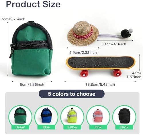 3 Pack Bearded Dragon Toy Set Includes a Bearded Dragon Backpack, an Adjustable hat, and a mini Skateboard Toy, for Small Reptile Pets Such as Lizards, Hamsters, Parrots, and Turtles.（Green）